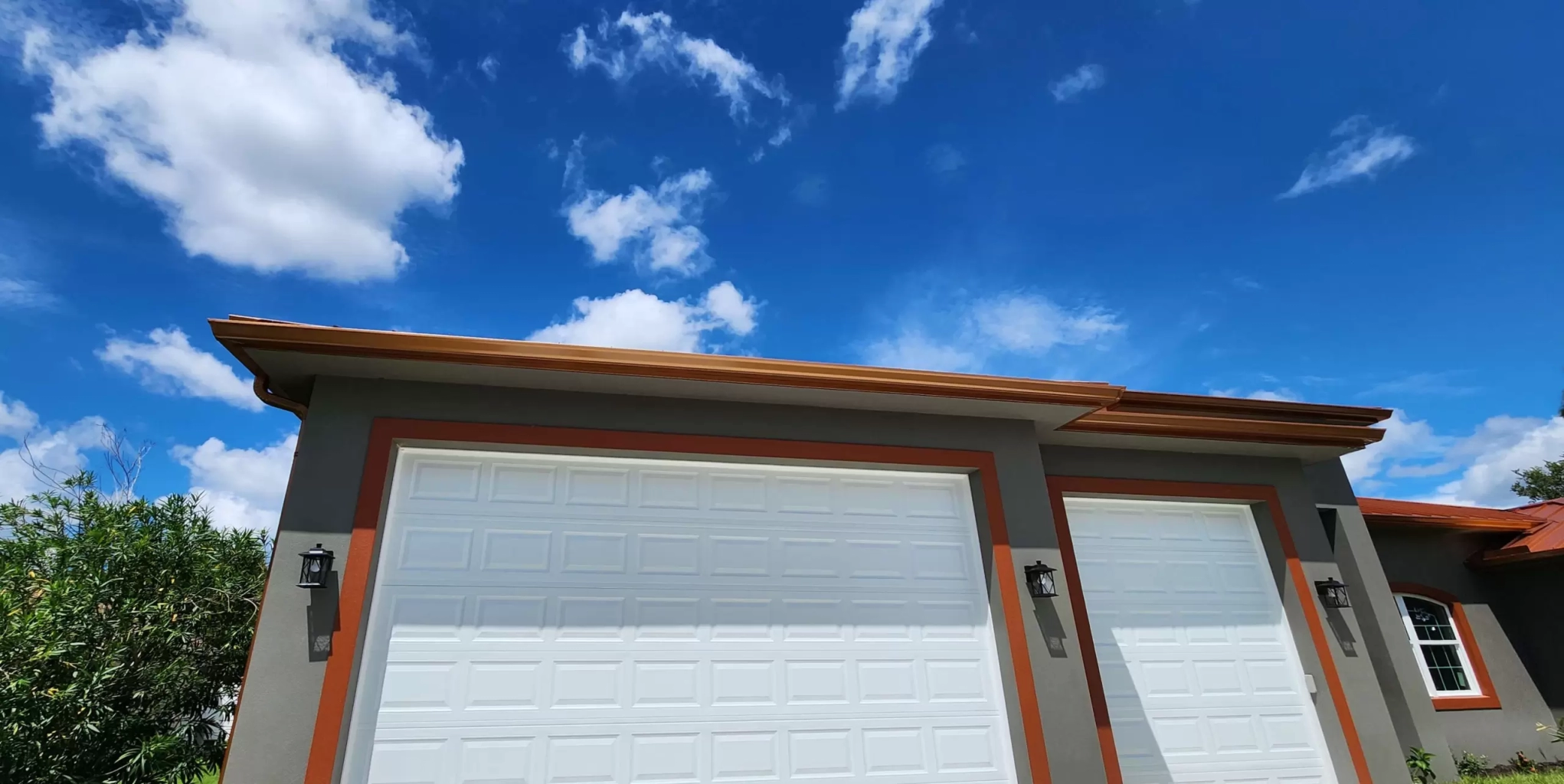 bronze seamless gutters in bronze; garage area - 3